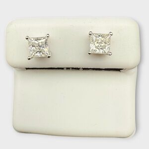 .925 Sterling Silver Princess Cut Moissanite Solitaire Stud Earrings, New